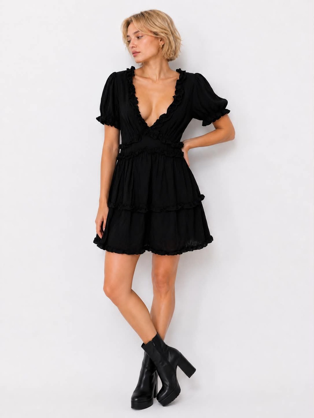 Trixxi Black Ruffle Mini Dress Small Babydoll Dress Party Dress Cottage Core